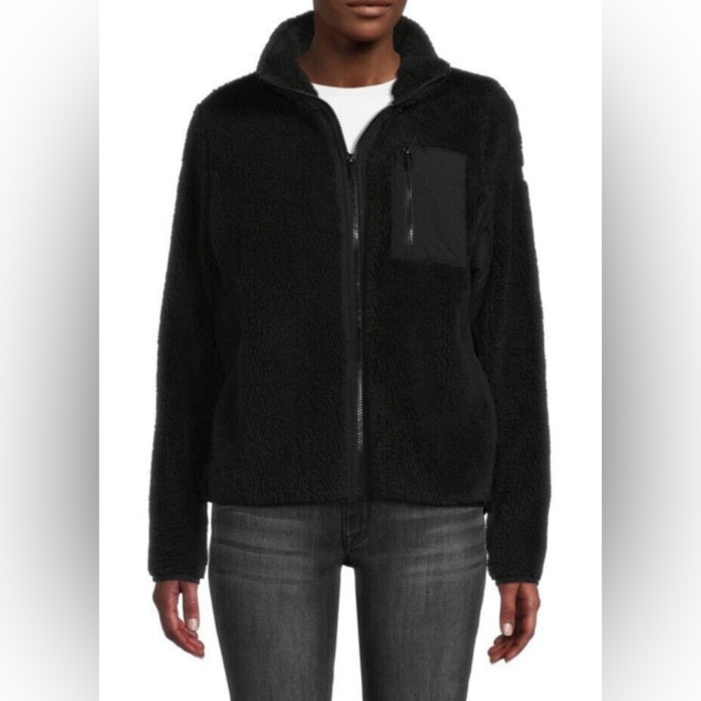 Calvin Klein Performance Teddy Sherpa Zip Up Jacket in Black Size L